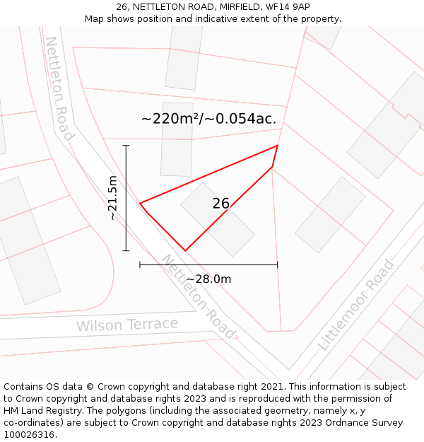 26, NETTLETON ROAD, MIRFIELD, WF14 9AP: Plot and title map
