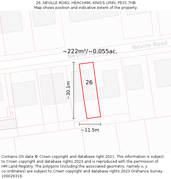 26, NEVILLE ROAD, HEACHAM, KING'S LYNN, PE31 7HB: Plot and title map