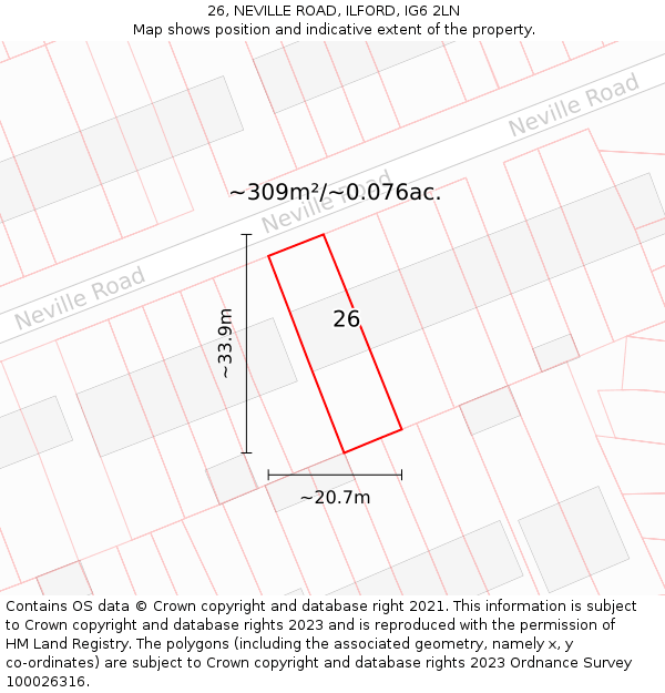 26, NEVILLE ROAD, ILFORD, IG6 2LN: Plot and title map