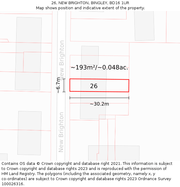26, NEW BRIGHTON, BINGLEY, BD16 1UR: Plot and title map