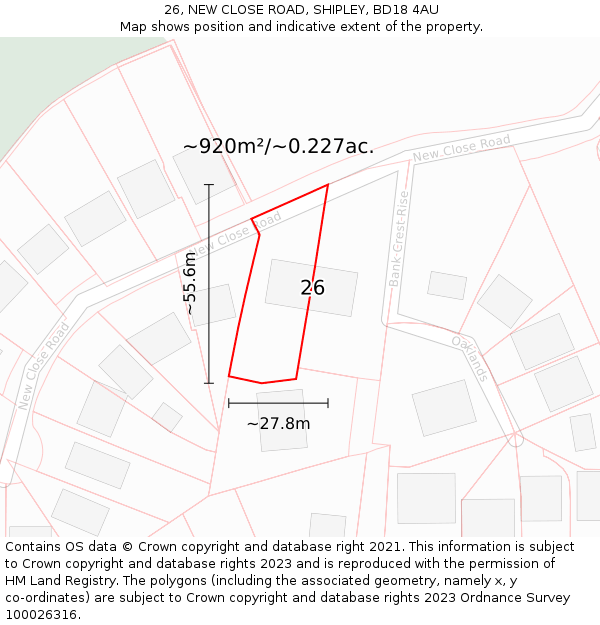 26, NEW CLOSE ROAD, SHIPLEY, BD18 4AU: Plot and title map