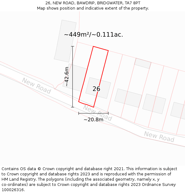 26, NEW ROAD, BAWDRIP, BRIDGWATER, TA7 8PT: Plot and title map