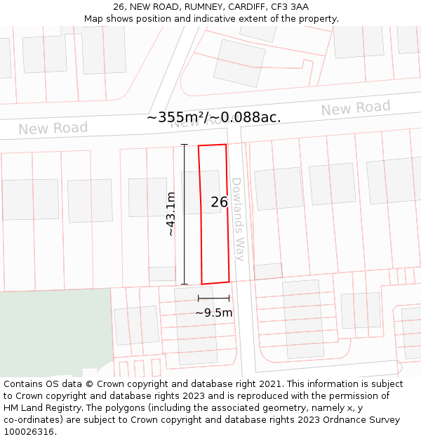 26, NEW ROAD, RUMNEY, CARDIFF, CF3 3AA: Plot and title map