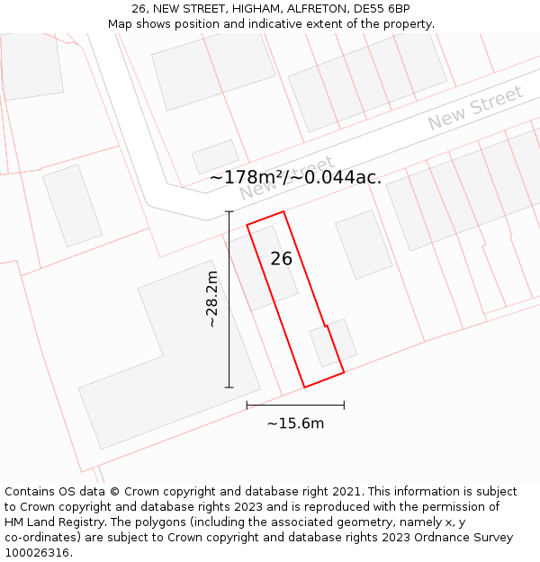 26, NEW STREET, HIGHAM, ALFRETON, DE55 6BP: Plot and title map