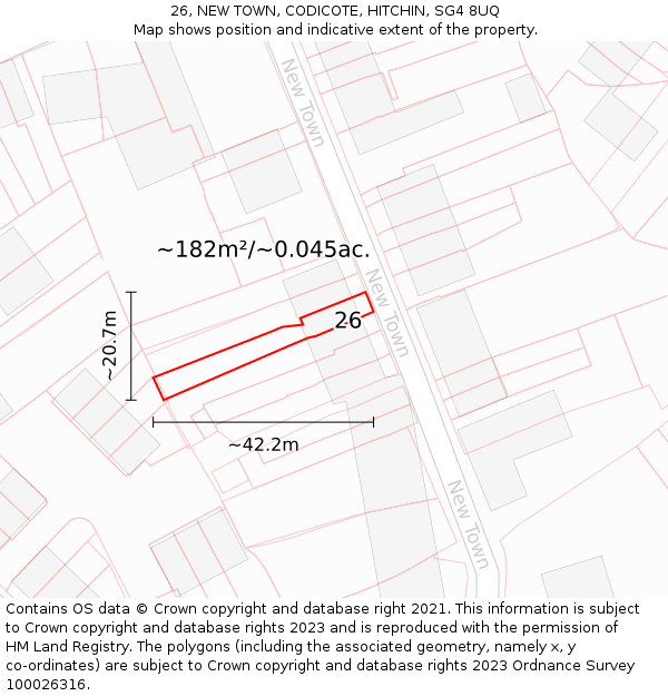 26, NEW TOWN, CODICOTE, HITCHIN, SG4 8UQ: Plot and title map