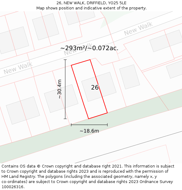26, NEW WALK, DRIFFIELD, YO25 5LE: Plot and title map