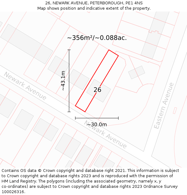 26, NEWARK AVENUE, PETERBOROUGH, PE1 4NS: Plot and title map