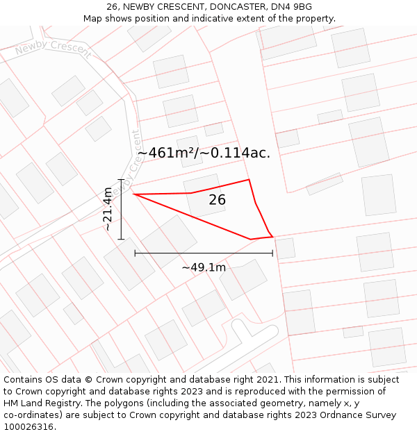 26, NEWBY CRESCENT, DONCASTER, DN4 9BG: Plot and title map