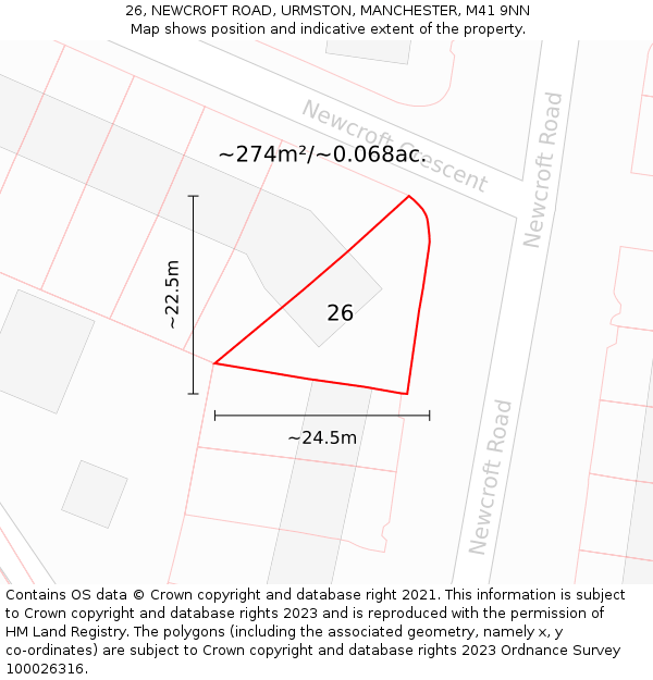 26, NEWCROFT ROAD, URMSTON, MANCHESTER, M41 9NN: Plot and title map
