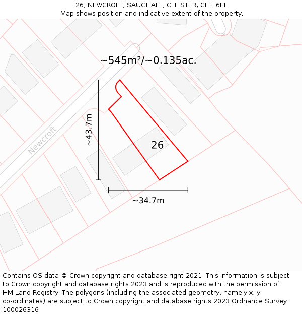 26, NEWCROFT, SAUGHALL, CHESTER, CH1 6EL: Plot and title map