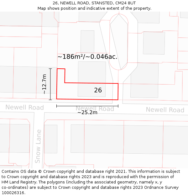 26, NEWELL ROAD, STANSTED, CM24 8UT: Plot and title map