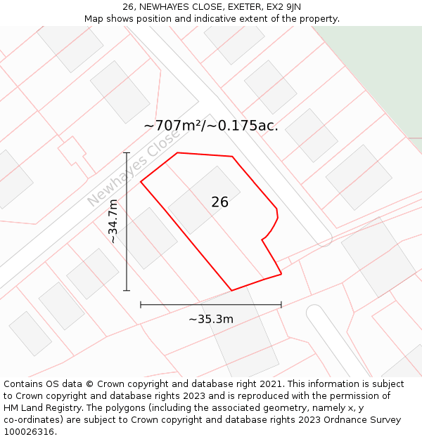 26, NEWHAYES CLOSE, EXETER, EX2 9JN: Plot and title map