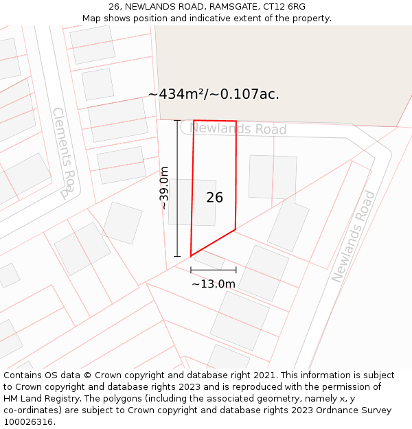 26, NEWLANDS ROAD, RAMSGATE, CT12 6RG: Plot and title map