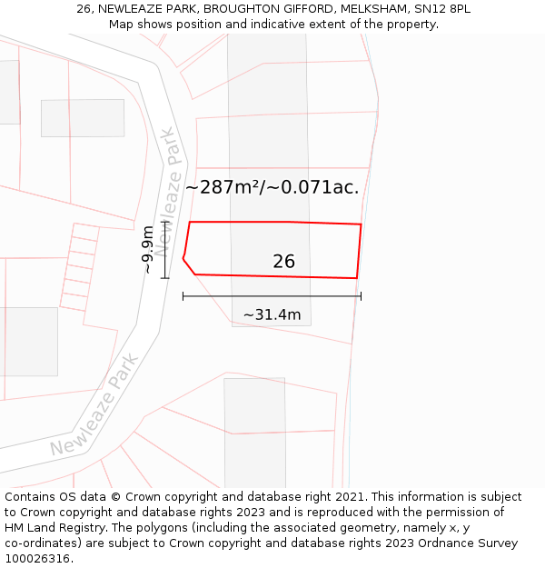 26, NEWLEAZE PARK, BROUGHTON GIFFORD, MELKSHAM, SN12 8PL: Plot and title map