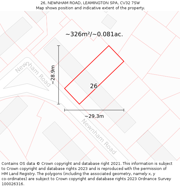 26, NEWNHAM ROAD, LEAMINGTON SPA, CV32 7SW: Plot and title map
