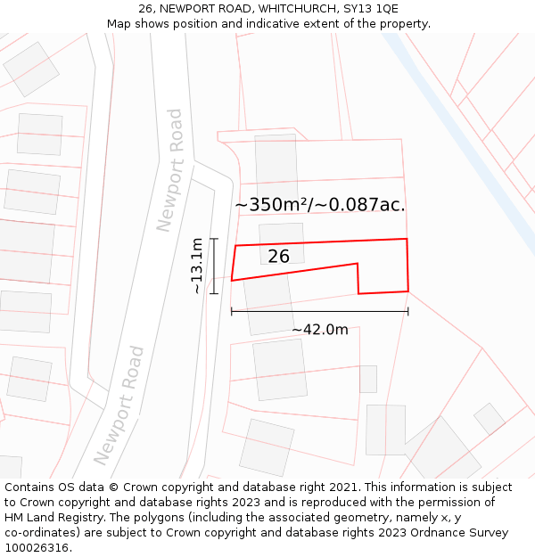 26, NEWPORT ROAD, WHITCHURCH, SY13 1QE: Plot and title map