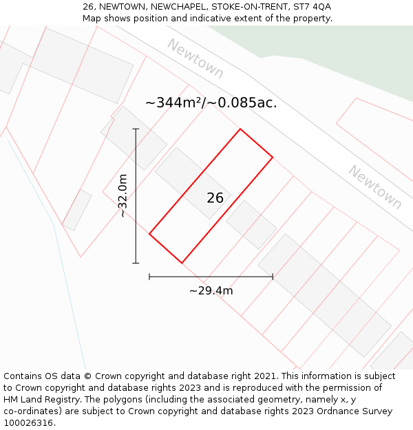 26, NEWTOWN, NEWCHAPEL, STOKE-ON-TRENT, ST7 4QA: Plot and title map