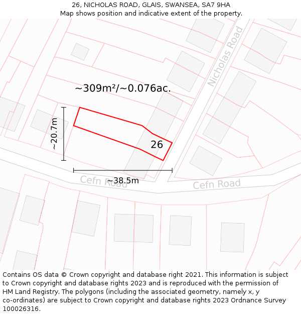 26, NICHOLAS ROAD, GLAIS, SWANSEA, SA7 9HA: Plot and title map