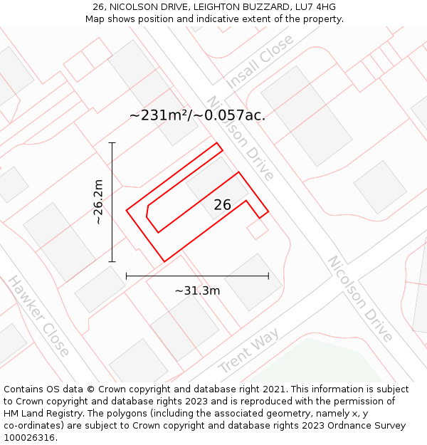 26, NICOLSON DRIVE, LEIGHTON BUZZARD, LU7 4HG: Plot and title map