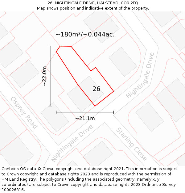 26, NIGHTINGALE DRIVE, HALSTEAD, CO9 2FQ: Plot and title map