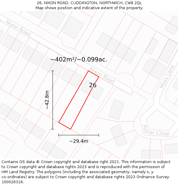 26, NIXON ROAD, CUDDINGTON, NORTHWICH, CW8 2QL: Plot and title map