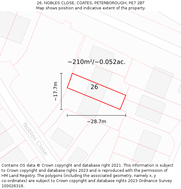 26, NOBLES CLOSE, COATES, PETERBOROUGH, PE7 2BT: Plot and title map