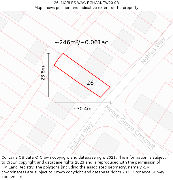 26, NOBLES WAY, EGHAM, TW20 9RJ: Plot and title map