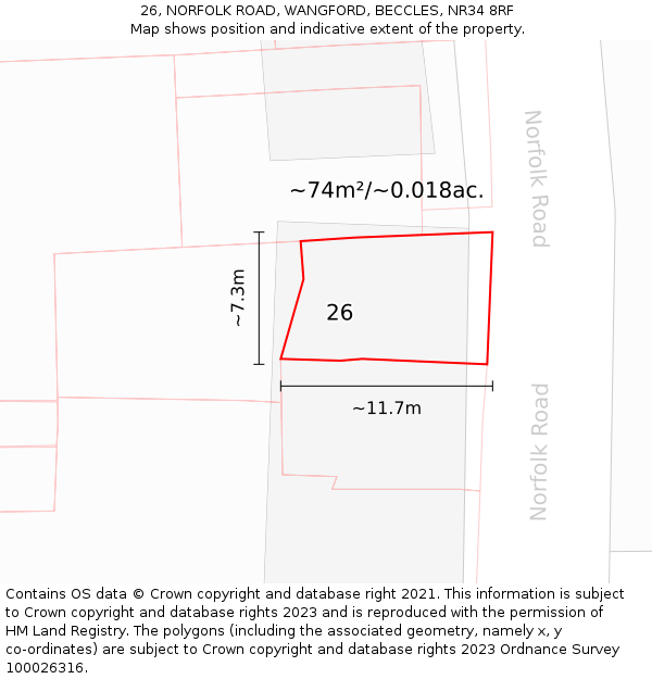 26, NORFOLK ROAD, WANGFORD, BECCLES, NR34 8RF: Plot and title map