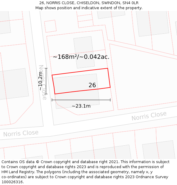 26, NORRIS CLOSE, CHISELDON, SWINDON, SN4 0LR: Plot and title map