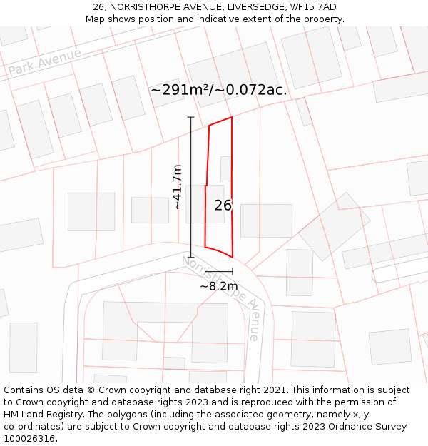 26, NORRISTHORPE AVENUE, LIVERSEDGE, WF15 7AD: Plot and title map