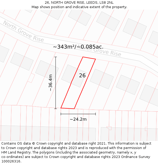26, NORTH GROVE RISE, LEEDS, LS8 2NL: Plot and title map