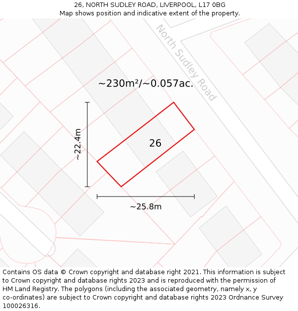 26, NORTH SUDLEY ROAD, LIVERPOOL, L17 0BG: Plot and title map