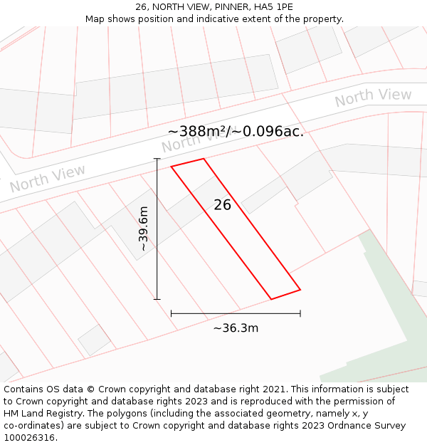 26, NORTH VIEW, PINNER, HA5 1PE: Plot and title map