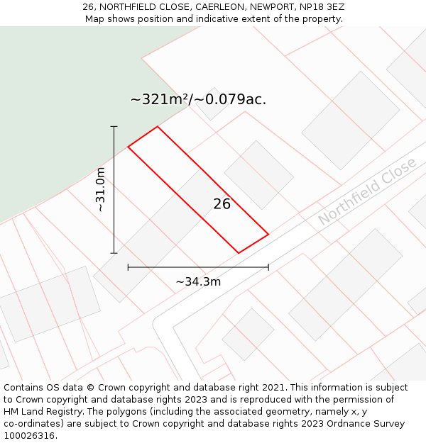 26, NORTHFIELD CLOSE, CAERLEON, NEWPORT, NP18 3EZ: Plot and title map