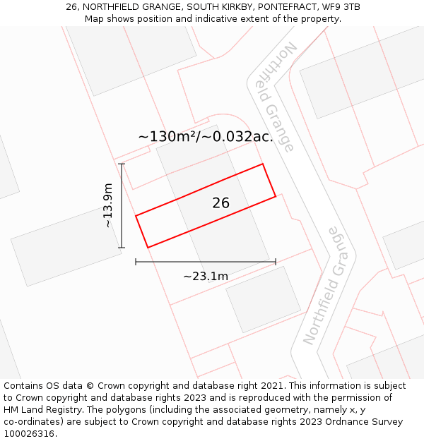 26, NORTHFIELD GRANGE, SOUTH KIRKBY, PONTEFRACT, WF9 3TB: Plot and title map