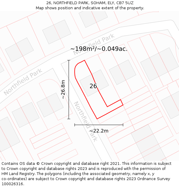 26, NORTHFIELD PARK, SOHAM, ELY, CB7 5UZ: Plot and title map