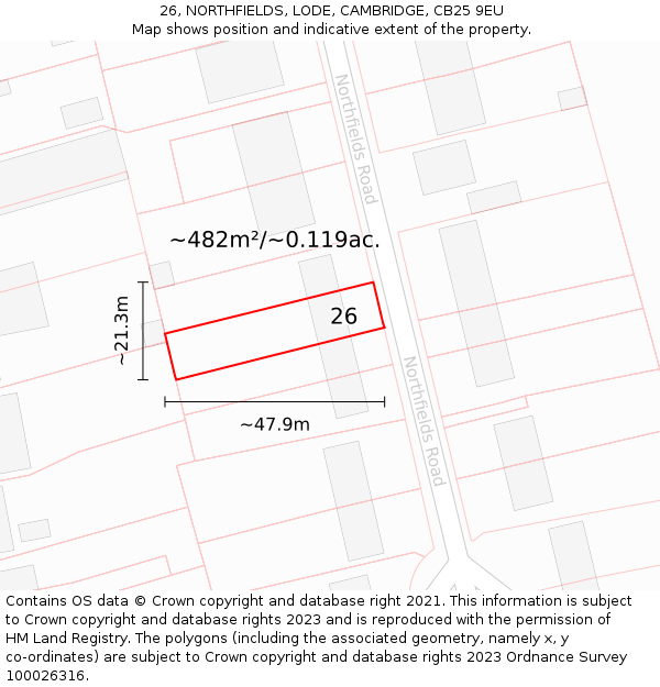 26, NORTHFIELDS, LODE, CAMBRIDGE, CB25 9EU: Plot and title map