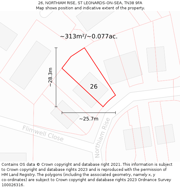 26, NORTHIAM RISE, ST LEONARDS-ON-SEA, TN38 9FA: Plot and title map