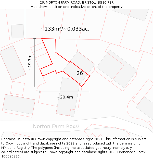 26, NORTON FARM ROAD, BRISTOL, BS10 7ER: Plot and title map