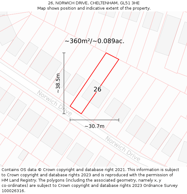 26, NORWICH DRIVE, CHELTENHAM, GL51 3HE: Plot and title map