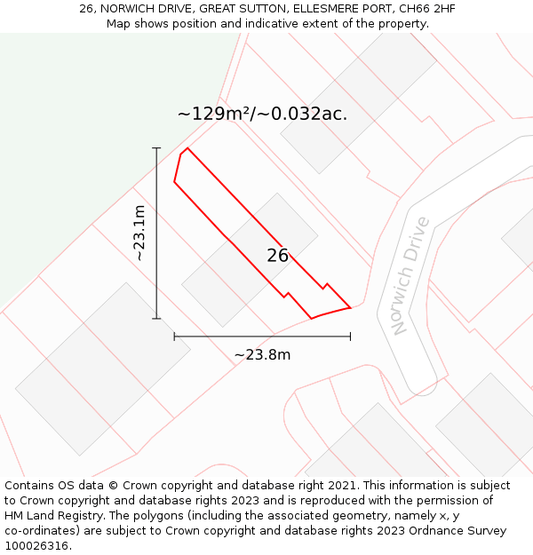 26, NORWICH DRIVE, GREAT SUTTON, ELLESMERE PORT, CH66 2HF: Plot and title map