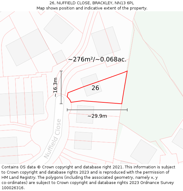 26, NUFFIELD CLOSE, BRACKLEY, NN13 6PL: Plot and title map