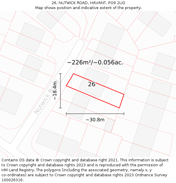 26, NUTWICK ROAD, HAVANT, PO9 2UG: Plot and title map