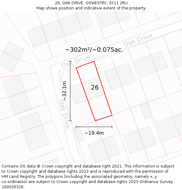 26, OAK DRIVE, OSWESTRY, SY11 2RU: Plot and title map