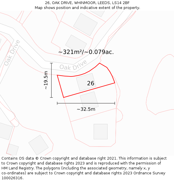 26, OAK DRIVE, WHINMOOR, LEEDS, LS14 2BF: Plot and title map