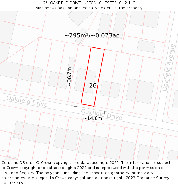 26, OAKFIELD DRIVE, UPTON, CHESTER, CH2 1LG: Plot and title map