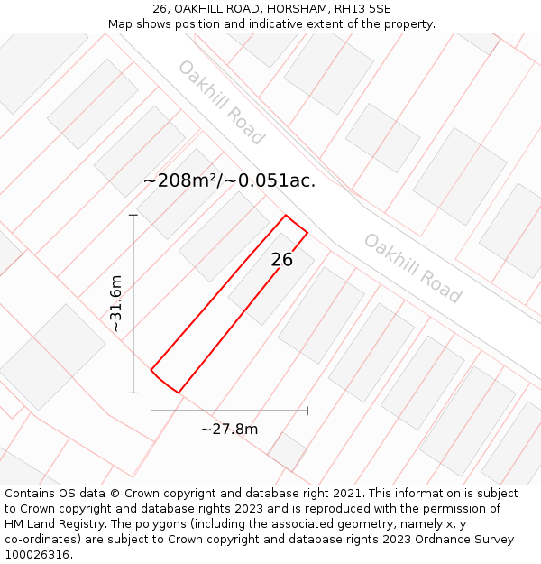 26, OAKHILL ROAD, HORSHAM, RH13 5SE: Plot and title map