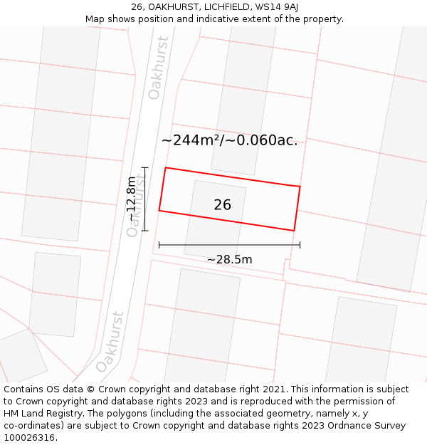 26, OAKHURST, LICHFIELD, WS14 9AJ: Plot and title map