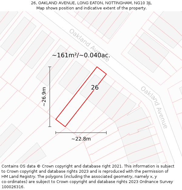26, OAKLAND AVENUE, LONG EATON, NOTTINGHAM, NG10 3JL: Plot and title map