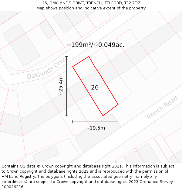 26, OAKLANDS DRIVE, TRENCH, TELFORD, TF2 7DZ: Plot and title map